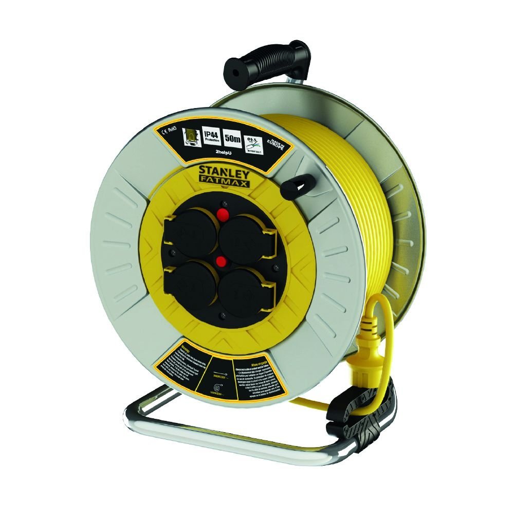Stanley IP44 Metal 4 Soketli 40 Metre Makaralı Kablo 3x1.5 mm H05VV-F