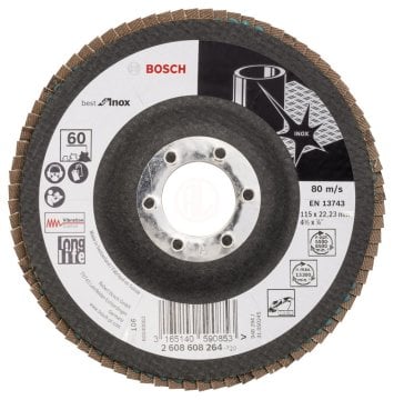 Bosch Zirkon Flap Zımpara Diski X581 Best For Inox Bombeli 115x22,23 mm 60 Kum - 2608608264