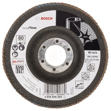 Bosch Zirkon Flap Zımpara Diski X581 Best For Inox Bombeli 115x22,23 mm 80 Kum - 2608608265