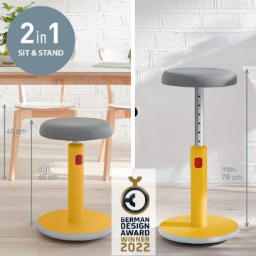 Leitz Ergo Active Ayaklı Tabure 2'Si 1 Arada, Sit Stand Stool, 65180019, Sarı