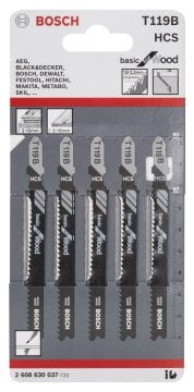 Bosch Dekupaj Testere Bıçağı Basic For Wood T 119 B 92 mm (5 Adet) - 2608630037