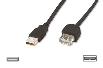Assmann Usb 2.0 Uzatma Kablosu, Usb A, Erkek - Usb A Dişi, Awg 28, 5 Mt, Usb 2.0 Uyumlu, Ul, Siyah Renk