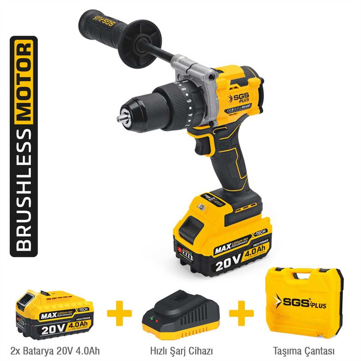 SGS Darbeli Matkap Seti 20 Volt 130 Nm Tork 2*4.0Ah (Kömürsüz Motor)