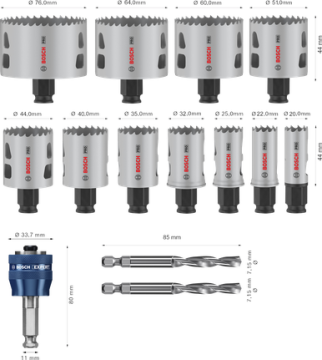 Bosch Aksesuar PRO Multi Material PC-Plus Delik Açma Testeresi Set 14 lü