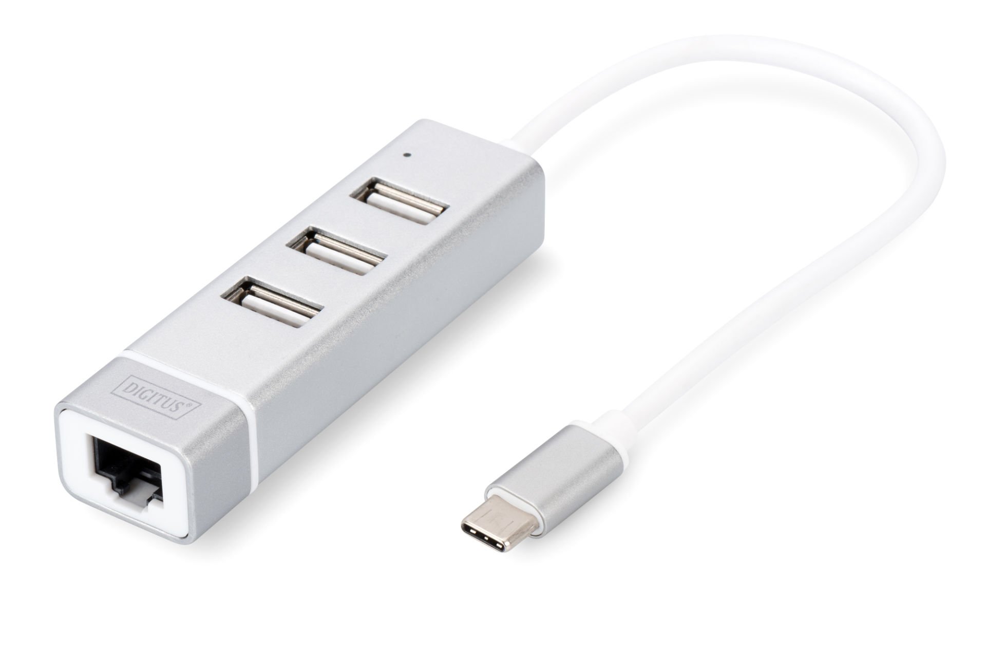 Assmann Digitus 3 Port Usb Tip C Hub Fast Ethernet Lan Adaptörü, 3 X Usb A/Diş (Usb 2.0), 1 X Rj45 Dişi (10/100), 1 X Usb Tip C (Bilgisayar Bağlantısı), Alüminyum