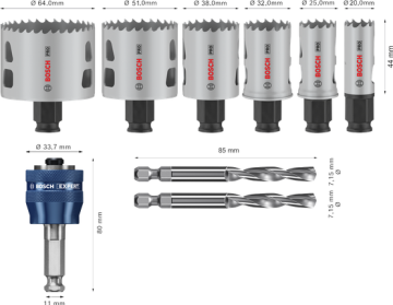 Bosch Aksesuar PRO Multi Material PC-Plus Delik Açma Testeresi Set 9 Parça (20-25-32-38-51-64 mm Çap / 44 mm Yükseklik)
