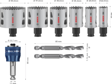 Bosch Aksesuar PRO Multi Material PC-Plus Delik Açma Testeresi Set 9 Parça (22-29-35-44-51-64 mm Çap / 44 mm Yükseklik)
