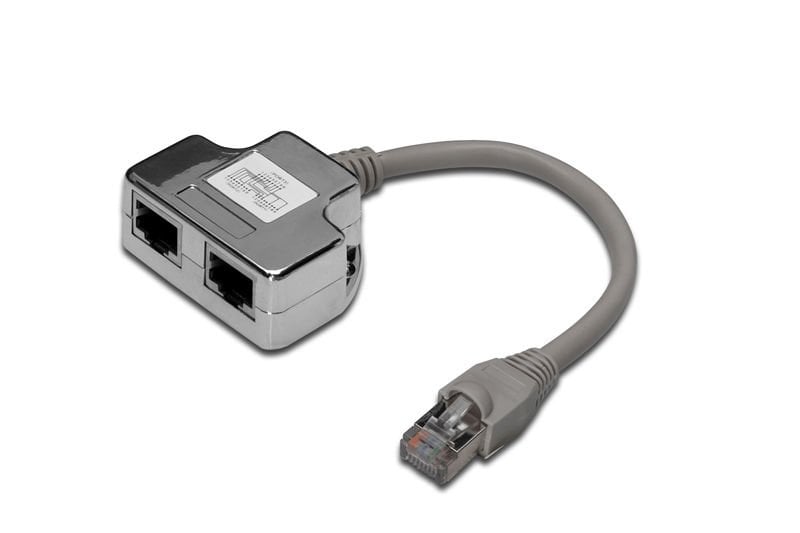Assmann Digitus Cat. 5E Patch Kablo Adaptörü, Zırhlı/Shielded, 2 X Rj45 Dişi 1 X Rj45 Erkek, Kablo Mesafesi 0.19 Mt