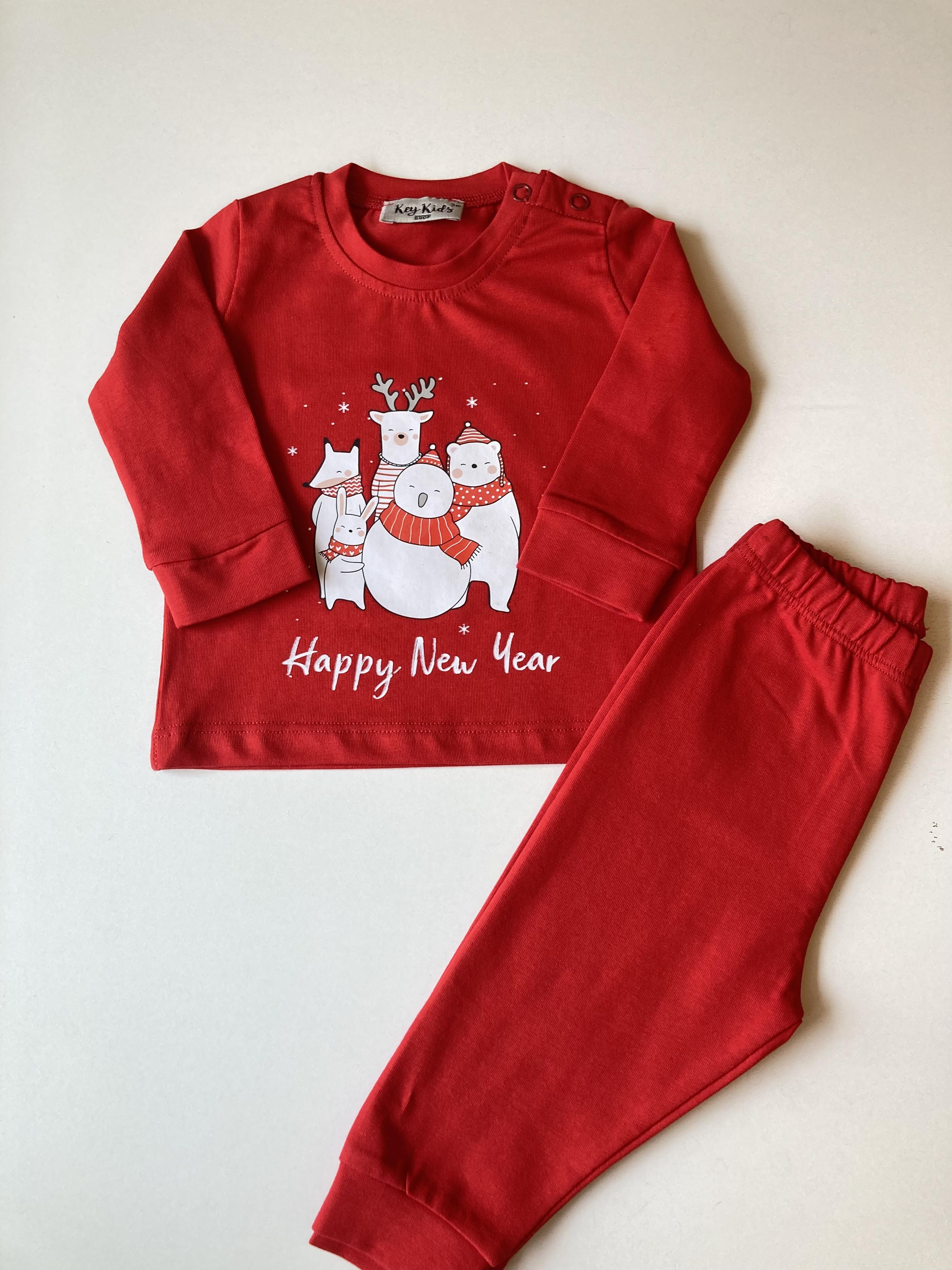 Yeni Yıl Family Kırmızı Pijama Noel Konseptli