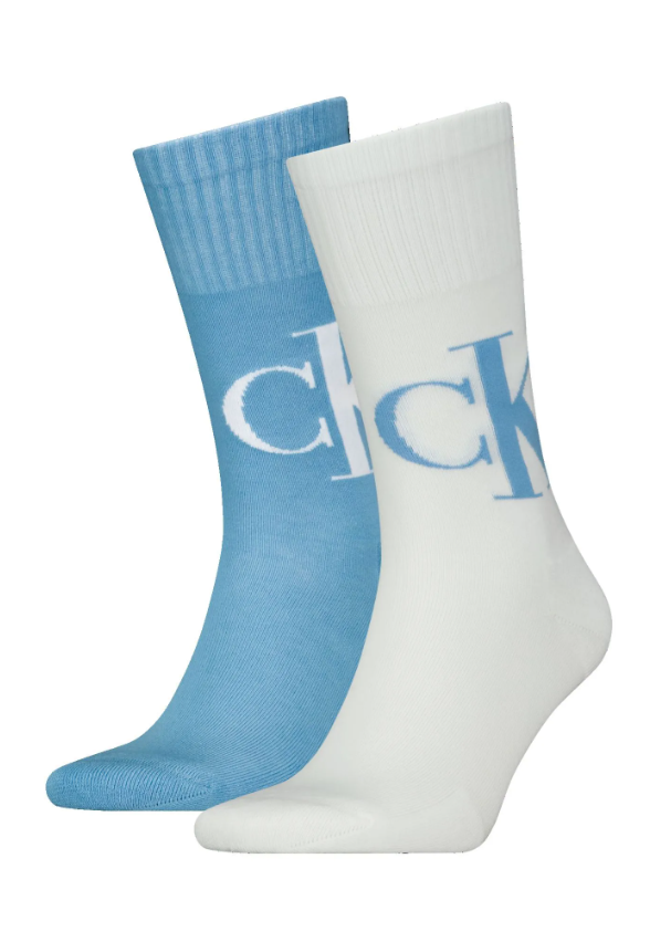 Men Socks Logo 2P One Size White/Sky Blue