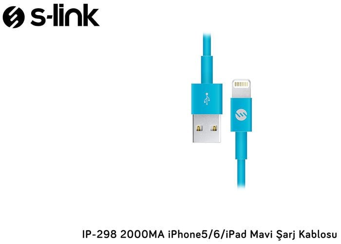 S-link IP-298 2A Mavi iPhone5/6/iPad Lightning Kablosu