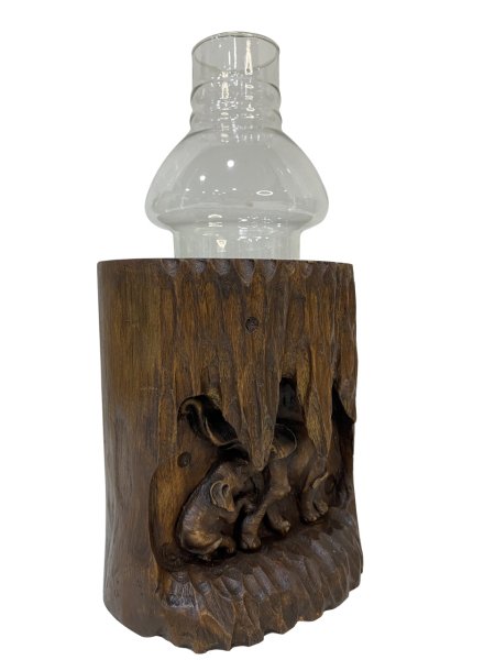 AHŞAP EL YAPIMI FİL OYMALI TEALIGHT LAMBA/MUMLUK 15*12