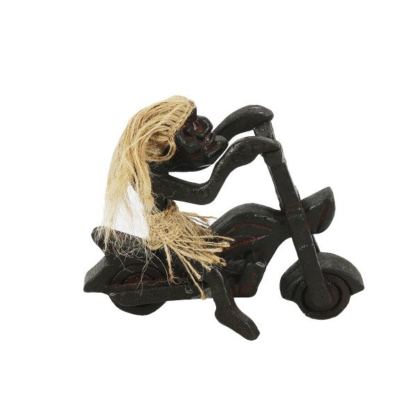 AHŞAP EL YAPIMI PRİMİTİF / İLKEL İNSAN MOTORCU MİKRO FİGÜR  21*18CM