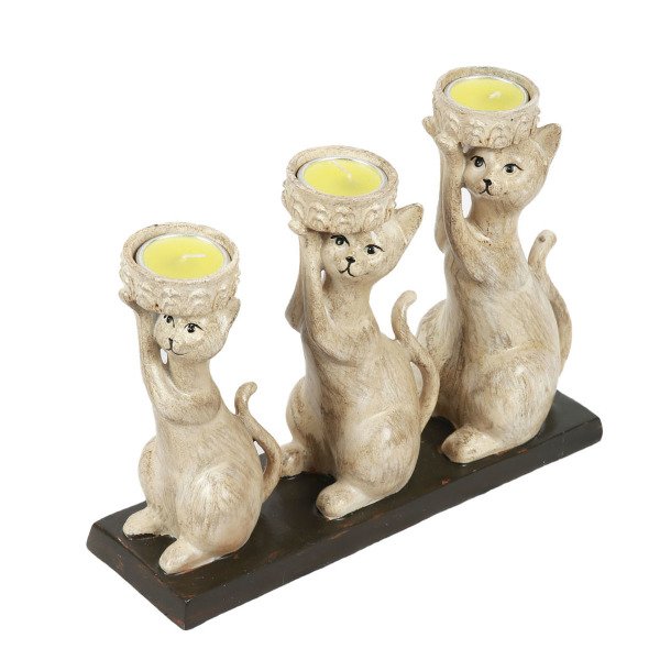 POLYESTER KEDİ TEALIGHT MUMLUK 3'LÜ , 20*28 CM