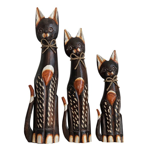 EL YAPIMI AHŞAP 3'LÜ KEDİ 60,50,40CM