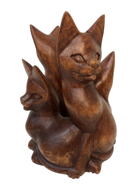 AHŞAP EL YAPIMI 4'LÜ AİLE KEDİ BİBLO 16*12CM