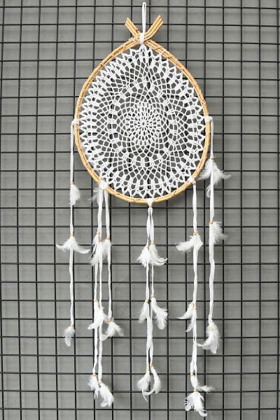 EL YAPIMI ÖRGÜLÜ DAMLA RÜYA KAPANI/DREAM CATCHER 46*35CM
