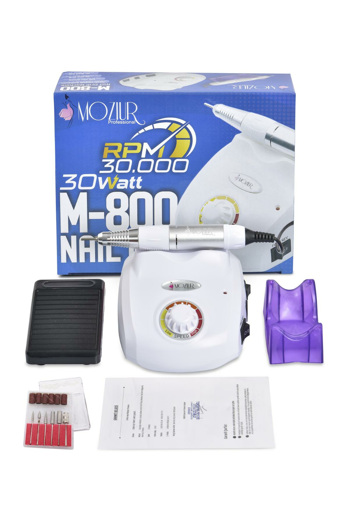 MOZIUR M-800 Elektrikli Tırnak Törpüsü Makinesi 30W 30.000 RPM - Beyaz