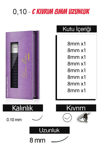 DeceMars İpek Kirpik 0,10mm C Kıvrım 8mm Uzunluk