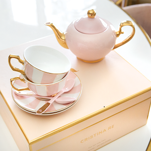 Two Cup Blush Stripe Teaset