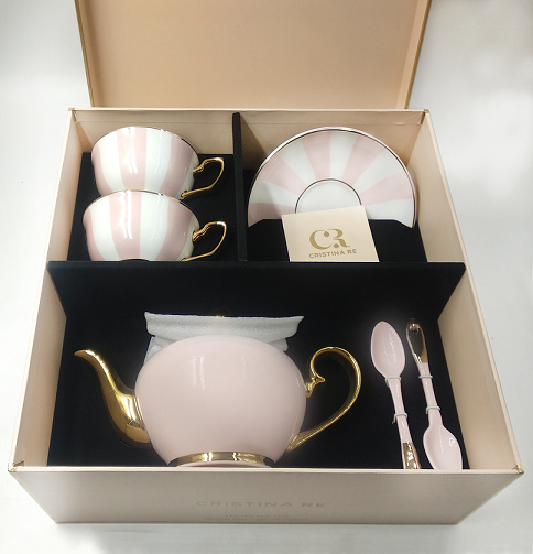 Two Cup Blush Stripe Teaset