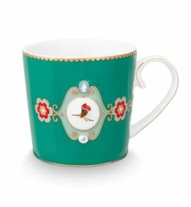 Love Birds Yeşil Renkli Madalyon Desenli Küçük Mug 150 ml