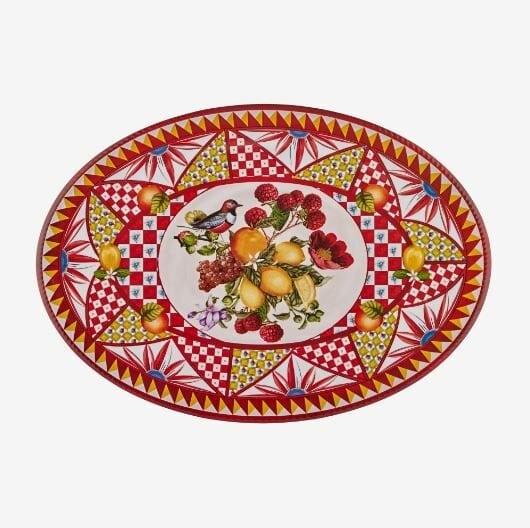 Portofino Kırmızı Meyveli Oval Tabak 50 cm