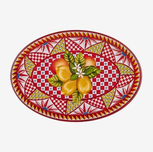 Portofino Kırmızı Limon Buketi Oval Tabak 50 cm