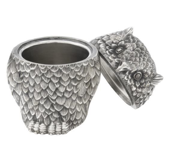 Box Owl antique silver plated