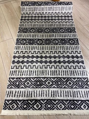 Siyalı Grili İskandinav  Desenli Baskı Kilim