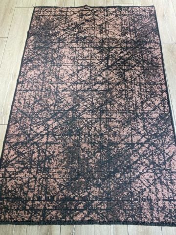 Pamuk Dokuma Pembe Gri Geometrik Desenli Kilim