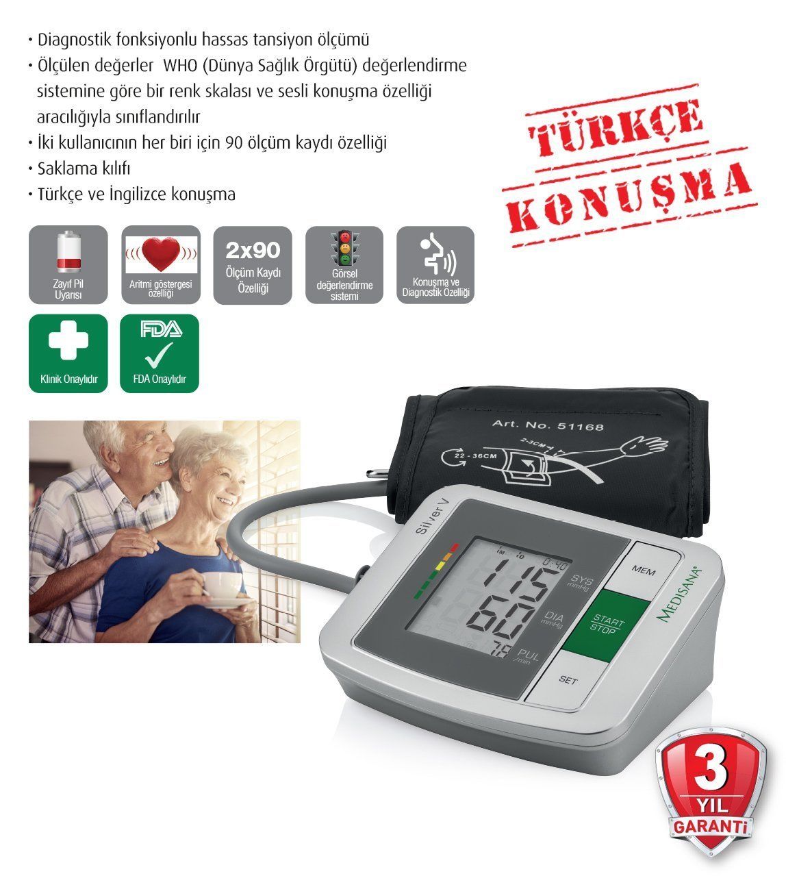 Medikaltec Medisana Türkçe Konuşan Tansiyon Ölçme Cihazı