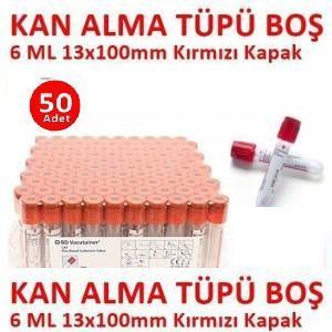 50 Adet Kan Alma Tüpü, Kırmızı Kapak, Serum Tüpü 6ml 13x100mm, Bd Vacutainer