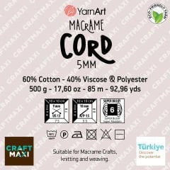 YARNART MACRAME CORD 5 MM - MACRAME CORD OLIVE GREEN - 787