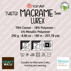 YARNART TWISTED MACRAME 3 MM LUREX - MACRAME CORD