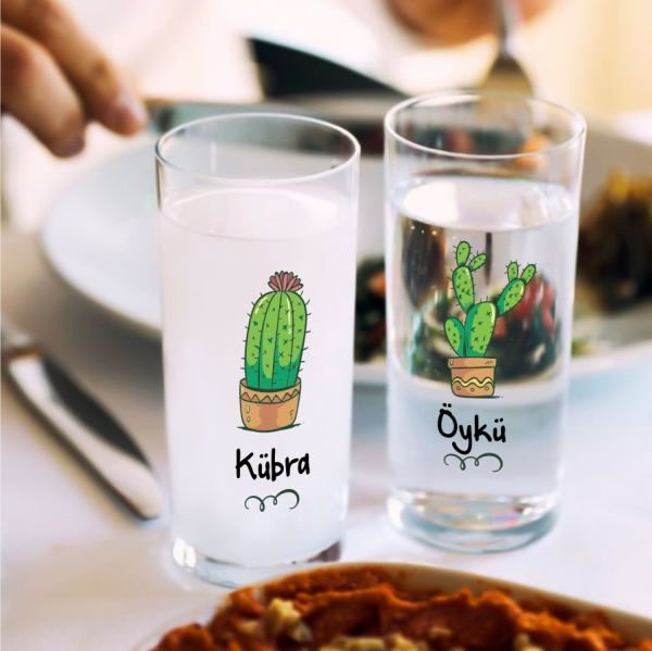 Kaktüs Dörtlü İsim Baskılı Rakı Bardak Seti