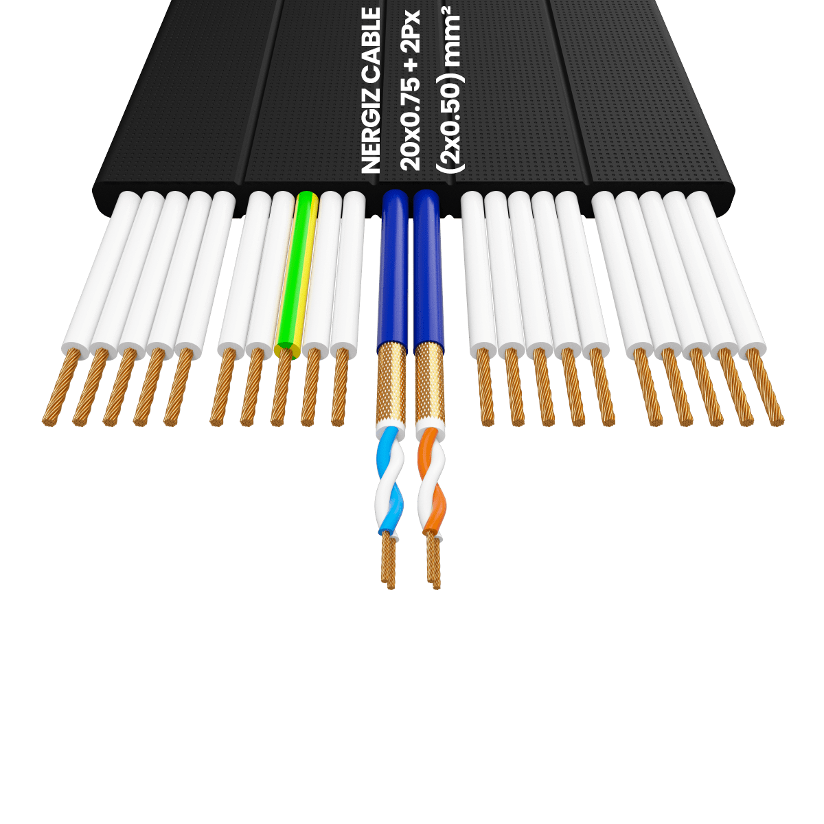 20x1 + 2Px(2x0.50) mm2 Örgülü Standart Yassı Kablo