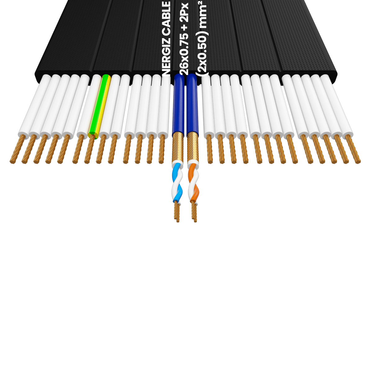 26x1 + 2Px(2x0.50) mm2 Örgülü Standart Yassı Kablo