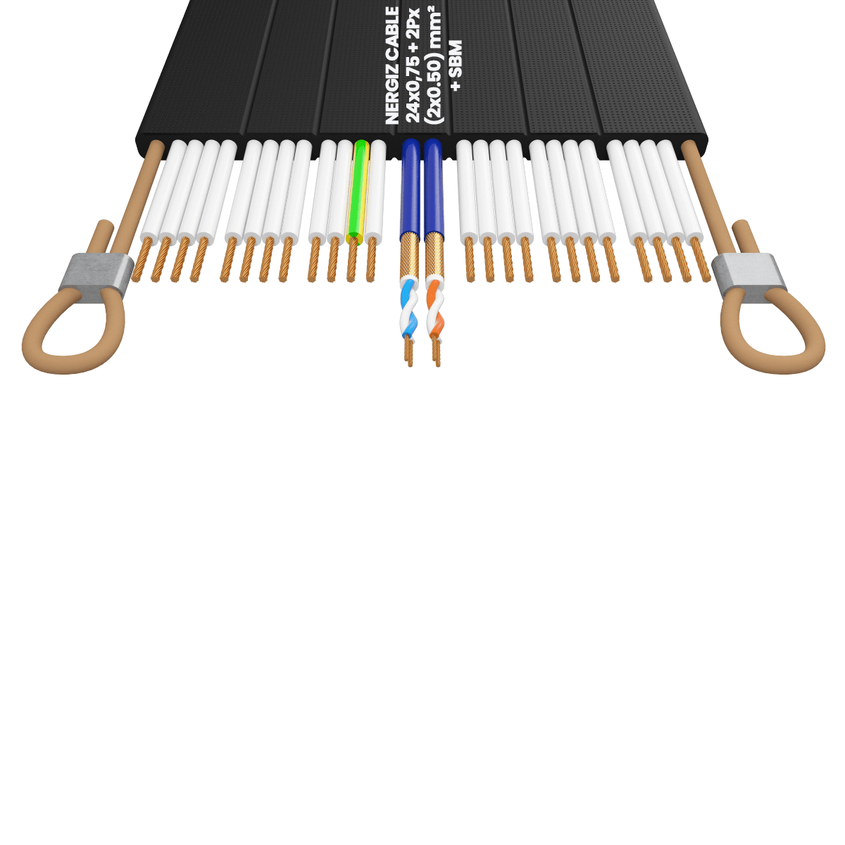 24x0.75 + 2Px(2x0.50) mm2 + ÇH Halatlı Bükümlü Seri Haberleşmeli Yassı Kablo