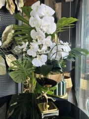 Yapay orkideli figürlü vazo/Gold