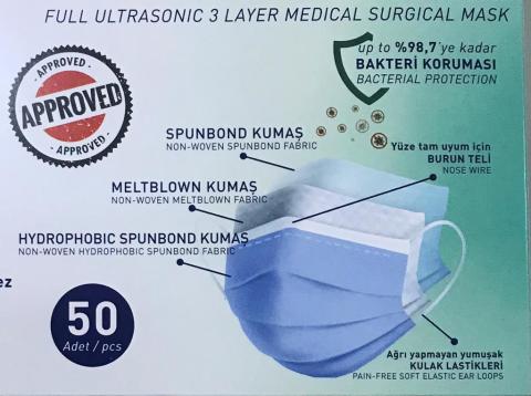 Full Ultrasonic 3 Layer Medical Surgical Mask Blue
