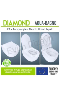 Aqua Bagno, Diamond Klozet Kapağı, Beyaz, Yavaş Kapanan, PP