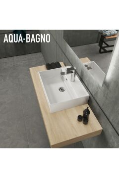 Aqua Bagno Plan Tezgah Üstü Kare Çanak Lavabo, 50x38 cm. Beyaz