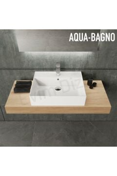 Aqua Bagno Plan Tezgah Üstü Kare Lavabo, 55x45 cm. Beyaz