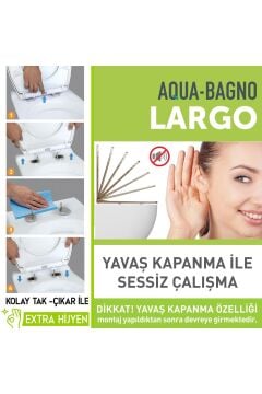 Aqua Bagno Largo Yavaş Kapanan Klozet Kapağı, Mat Vizon