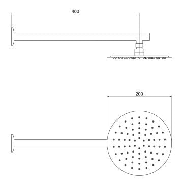 Aqua Bagno Largo Tepe Duşu  20x20 cm. ,Duvardan Duş Kolu 42,5 cm. Paslanmaz Krom - 2 Parça Set