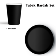 8'li Karton Set Tabak Bardak Siyah