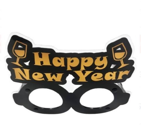 Yılbaşı Temalı Pvc Gözlük Siyah Happy New Year Kadehli