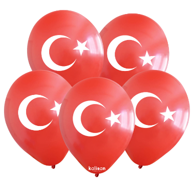 12'' Kalisan Ay Yıldız Bayrak Kırmızı 25li Baskılı Balon Balon