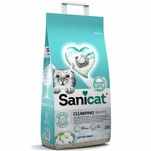 Sanicat Clumping White Cotton Fresh Oksijen Kontrol Emici Bentonit Kedi Kumu 20 L